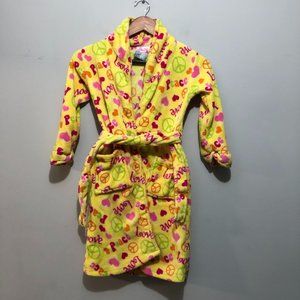 Sweet Sassy Girls Size Small (4/5) Tie Front Fuzzy Robe Yellow/Pink